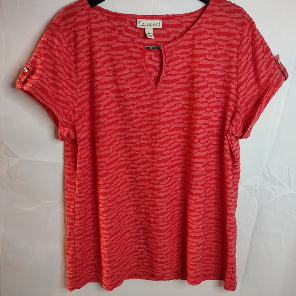 Dana Buchman  women's red striped blouse size XL     A005